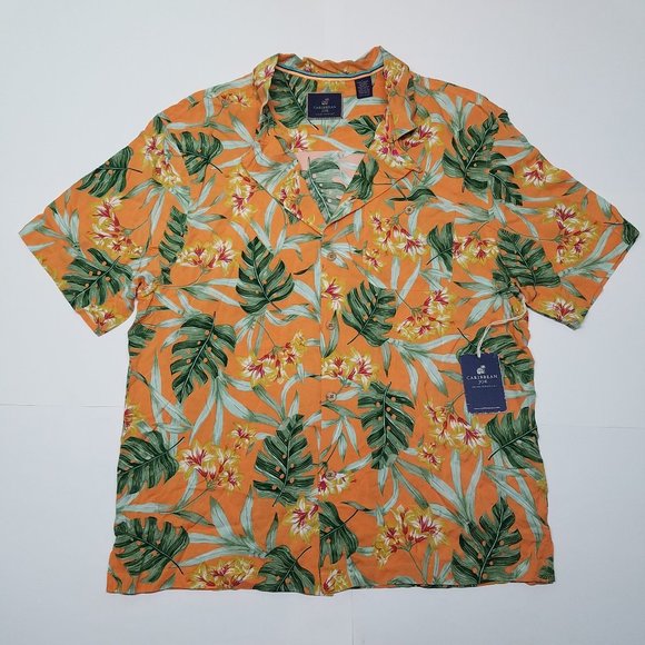 Caribbean Joe Hawaiian Shirt Orange Large L - Picture 1 of 9